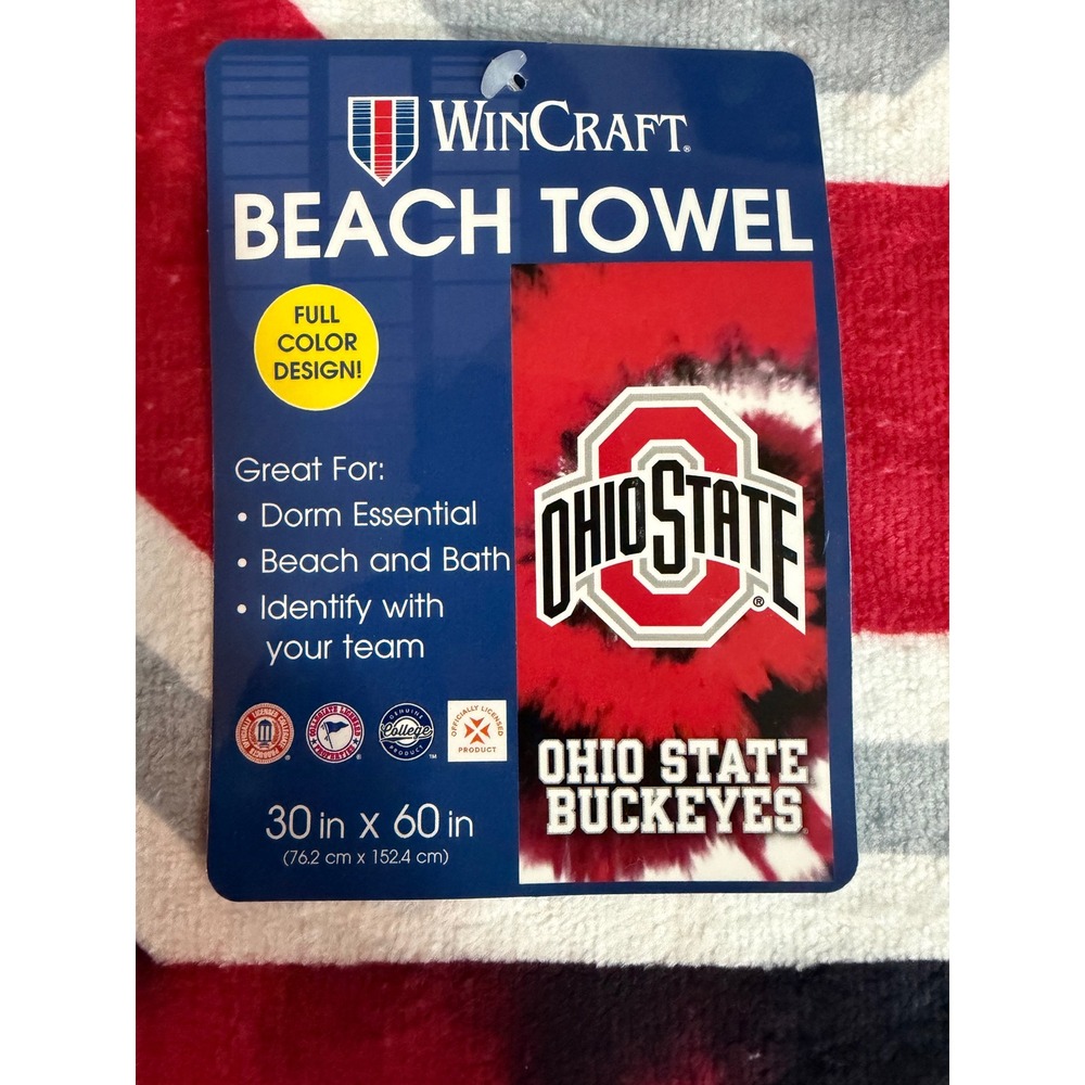 NWT WinCraft Ohio State Buckeyes Beach Towel 30x60 Red Black White OSU Logo